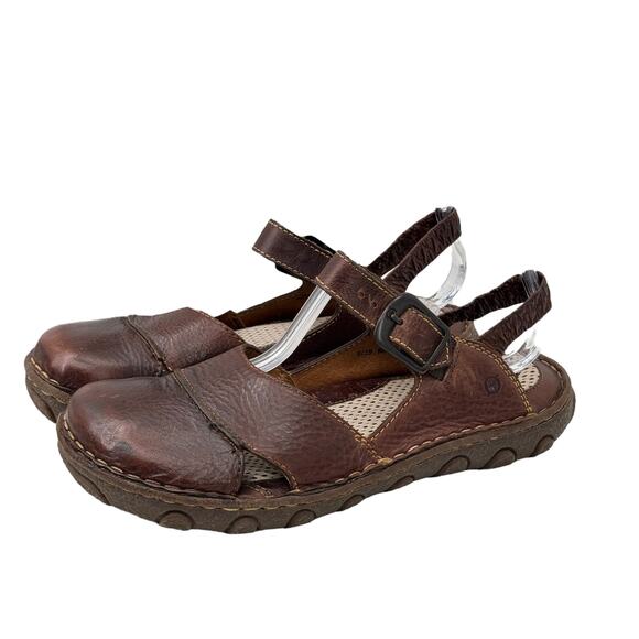 Born Leather Sandals Covered Toe Women 8 Brown Comfort Mary Jane Casual Earthy - Picture 1 of 11